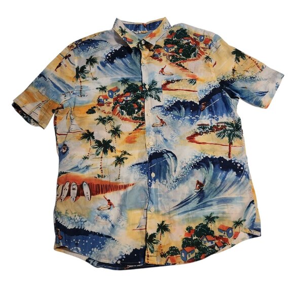 American‎ Eagle Outfitters Hawaiian Shirt Serously Soft Surfers Waves Medium - Picture 1 of 9